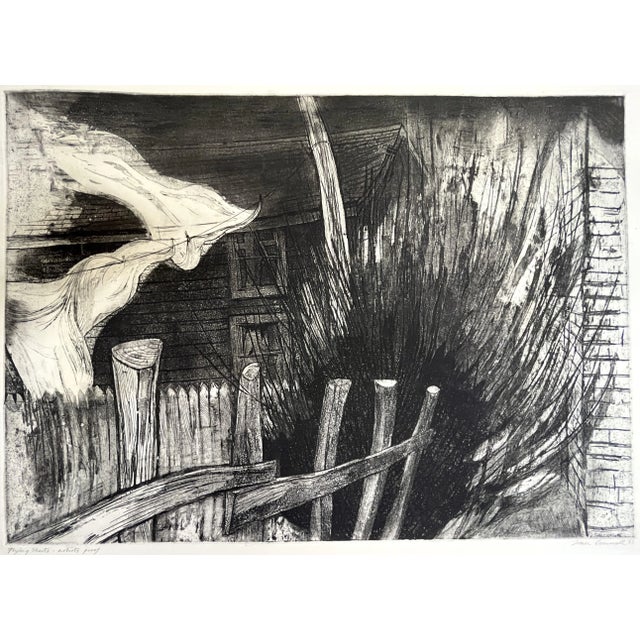 Artist's Proof Etching by Joan Connell (American, Present) Titled 'Flying Sheets' C1965 For Sale - Image 10 of 13