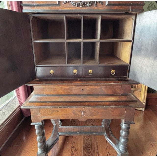 18th Century Cabinet On Stand, Lots Of Drawers, Fitted Interior & Pigeon Holes. Splits into 2 pieces for easier...