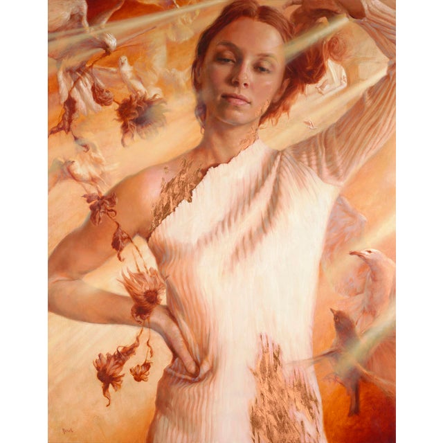 Undying Resolve in a Sure Loss by Dana Hawk | Oil and copper leaf on panel Portrait of a woman For Sale - Image 4 of 4