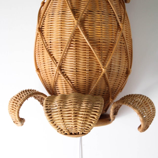 Wood Pineapple Wicker Wall Sconces, Set of 2 For Sale - Image 7 of 14