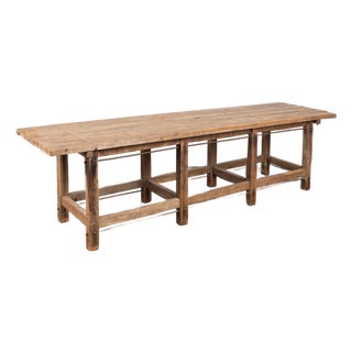 19th Century Long Rustic Work Console Table Kitchen Island For Sale