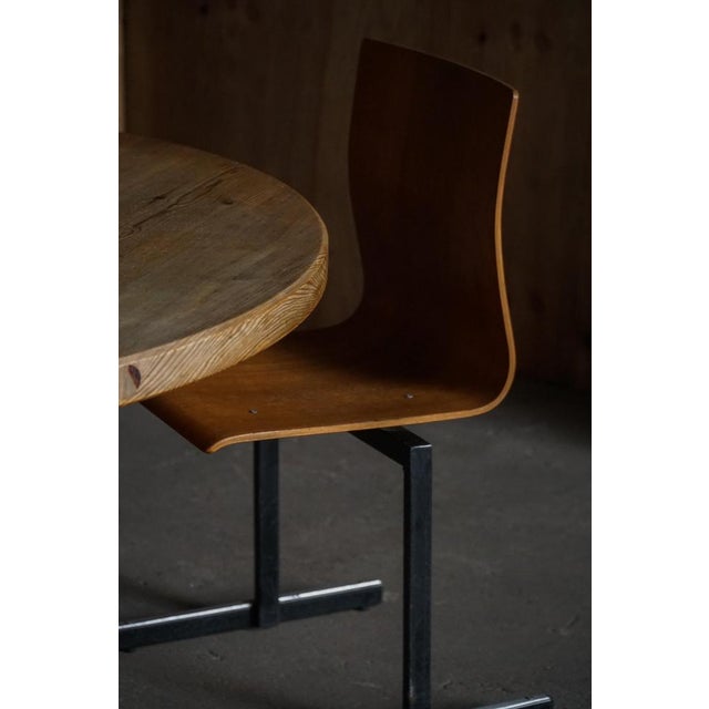 Wood Industrial Stackable Chairs in Black Metal and Oak attributed to Niels Larsen, 1960s, Set of 6 For Sale - Image 7 of 18