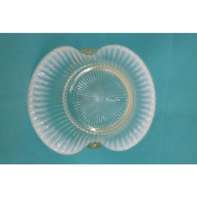 Glass Fenton Twisted Handle Ribbed Opalescent White Glass Brides Basket Vase For Sale - Image 7 of 11