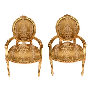 Louis XVI Style Giltwood Salon Armchairs, Set of 2 For Sale