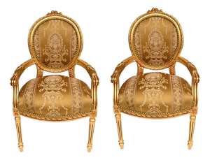 Louis XVI Style Giltwood Salon Armchairs, Set of 2