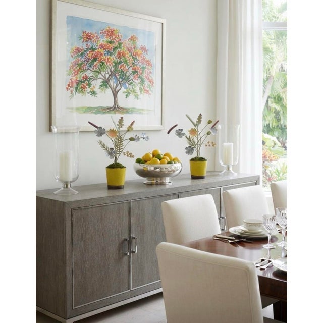Pair of Vintage Italian Hand-Painted Metal Wildflower Arrangements in Textured Yellow Ceramic Pots For Sale In West Palm - Image 6 of 12