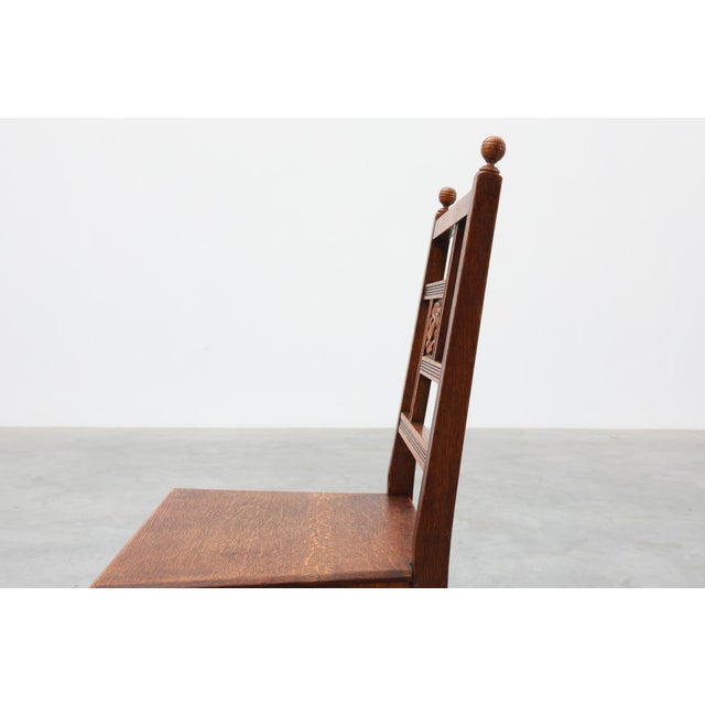 Art Deco Oak Side Chair with Carved Rosette Back and Turned Front Legs, 1890s For Sale - Image 6 of 16
