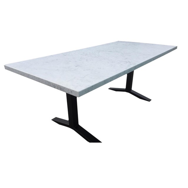 White Carrera Rectangle Pedestal Dining Table Chairish