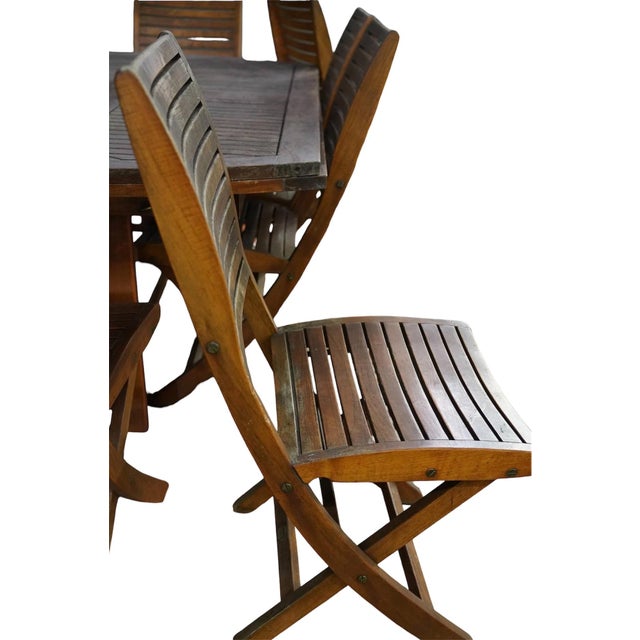 Les Jardins Teak Wood Patio Table and Eight Chairs Set Signed Outdoor Dining For Sale - Image 10 of 15