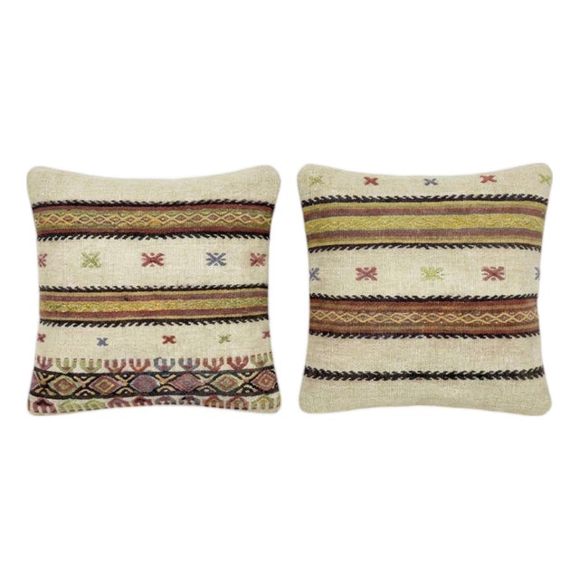 Bohemian Turkish Kilim Pillow Cover 20'' X 20'' - Set of Two For Sale