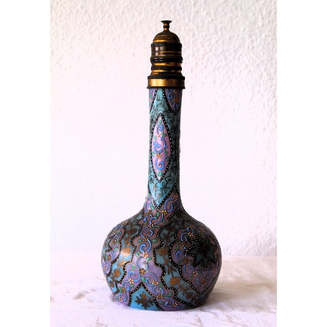 Antique Enameled Art Glass Vase with Brass Lid by Thomas Webb For Sale - Image 10 of 10