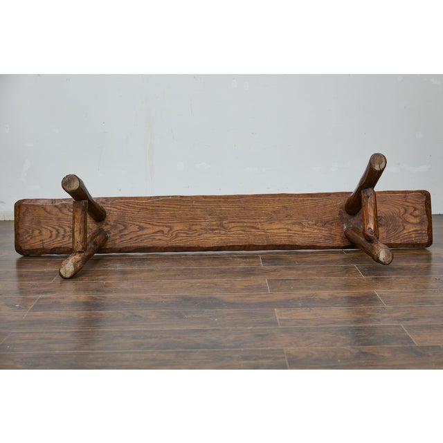 Wood Mid 20th Century Rustic Pine Bench with Hand-Hewn Details – Versatile American Craftsmanship For Sale - Image 7 of 10