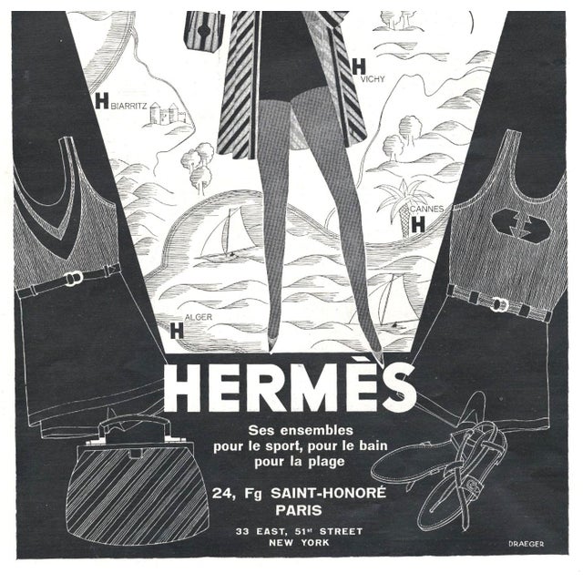 Contemporary 1930 Original French Art Deco Hermes Advertisement Print- Beach Luxury Products For Sale - Image 3 of 3