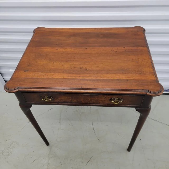 Queen Anne Antique Queen Anne Burl Fruitwood Accent Table With Round Corners For Sale - Image 3 of 9