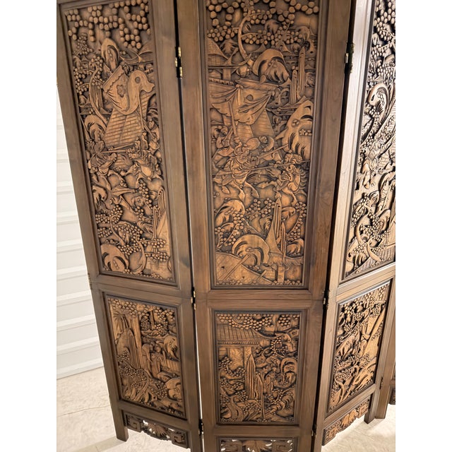 1960s 1960s Philippine Hand-Carved Teak Room Divider / Folding Screen For Sale - Image 5 of 12