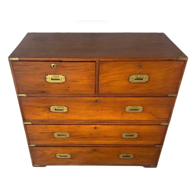 19th Century English Mahogany Campaign Chest With Brass Hardware For Sale - Image 4 of 9