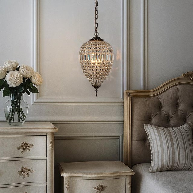 1-Light French Empire Handcrafted Crystal Chandelier Antique Bronze Finish Dimmable Vintage Pendant Light For Sale - Image 9 of 10