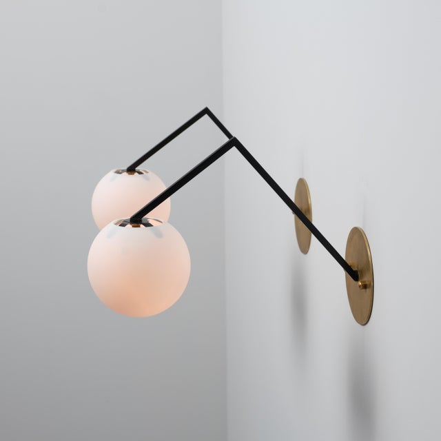 Mid-Century Modern Mid-Century Modern Italian Wall Sconces with Opaline Glass Globes, 1950s, Set of 2 For Sale - Image 3 of 13