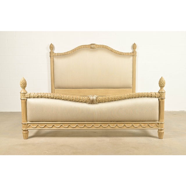 Henredon Style French Regency Louis XVI Cream Crackle Lacquered Upholstered King Size Bed For Sale - Image 14 of 14