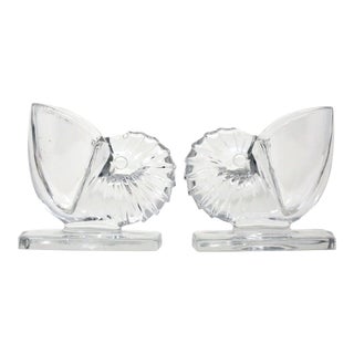 1940's Glass Nautilus Shell Bookends by New Martinsville For Sale