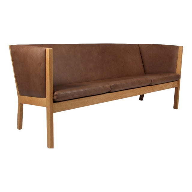 Three-Seat Sofa in Oak and Full Grain Leather by Hans J. Wegner for Getama For Sale