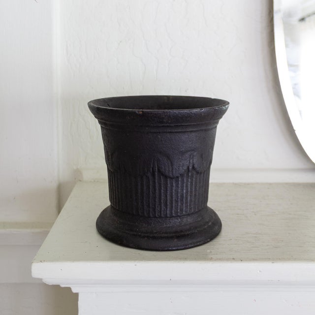 Victorian 19th Century Black Cast Iron Mortar Jardiniere or Plant Holder For Sale - Image 3 of 11