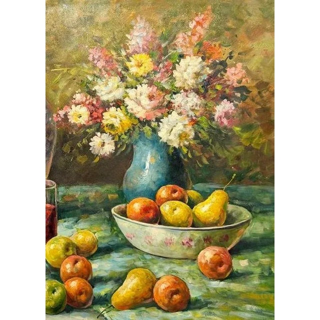 This talented artist combines skilled pallet knife work and bold brush strokes to render this colourful painting...