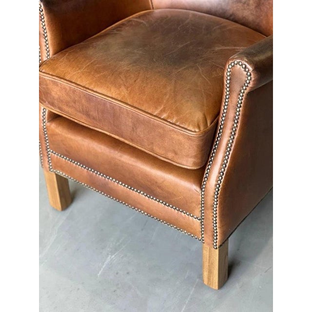 Vintage Brazilian Leather Armchair with Antique Brass Studs For Sale - Image 9 of 17
