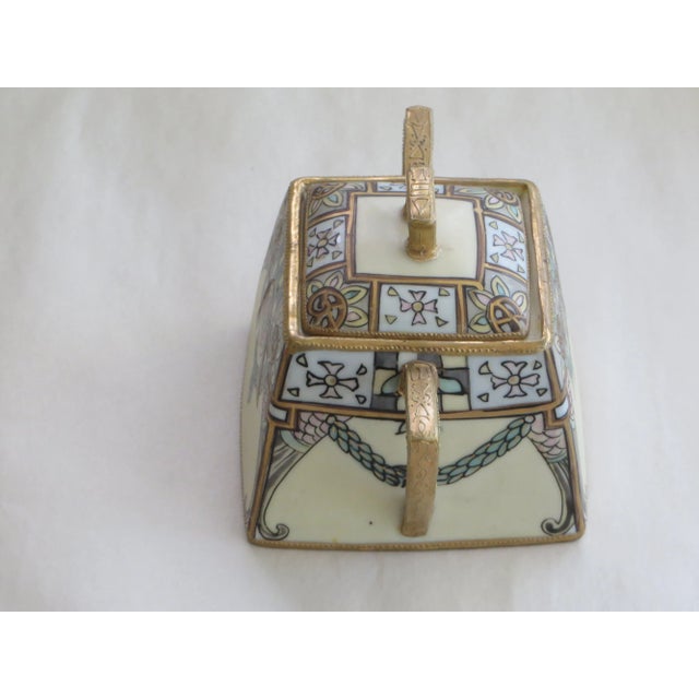 Antique Nippon Sugar Dish Hand Painted w Gold Overlay & Trim in Excellent Condition Dimensions: 4" high x 2" opening x 3...