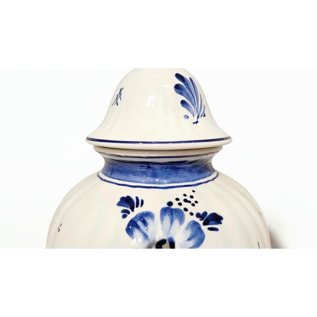 Ceramic Antique Dutch Hand-Painted Delft Blue Lidded Vase, Holland, 1920s For Sale - Image 7 of 18
