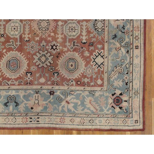 Antique Oushak Carpet, Red Carpet, Handmade Carpet, Turkish Carpet, Brown, Green For Sale In New York - Image 6 of 13