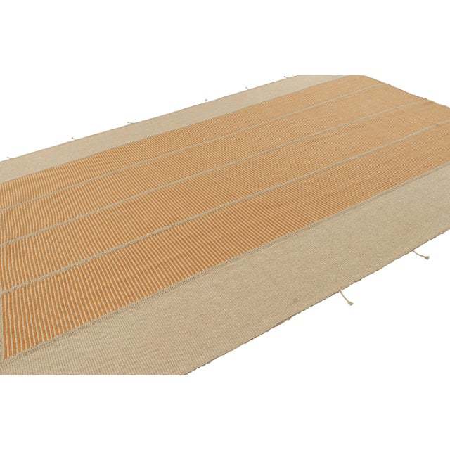 Rug & Kilim Rug & Kilim’s Contemporary Kilim in Orange and Beige Textural Stripes For Sale - Image 4 of 7