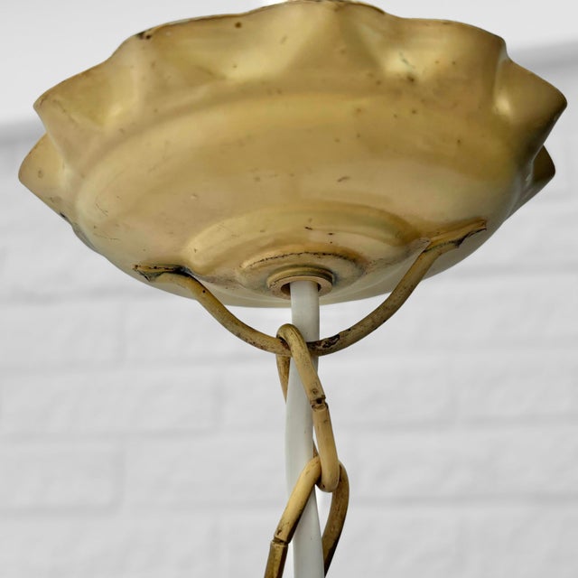 Metal Swedish Modern Pendant Lamp in Steel and Textile with Leaf Decor, 1940s For Sale - Image 7 of 8
