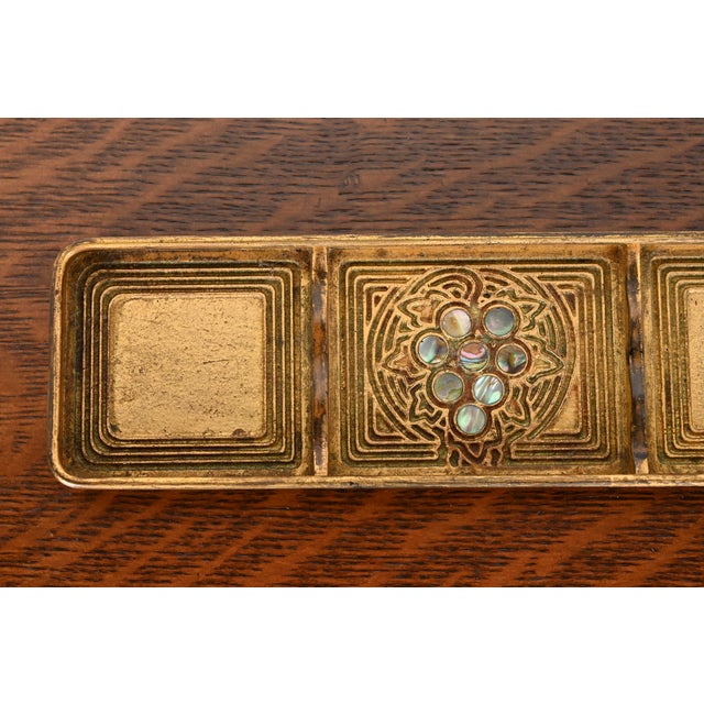 Tiffany Studios New York Bronze Doré and Abalone Pen Tray For Sale In South Bend - Image 6 of 12