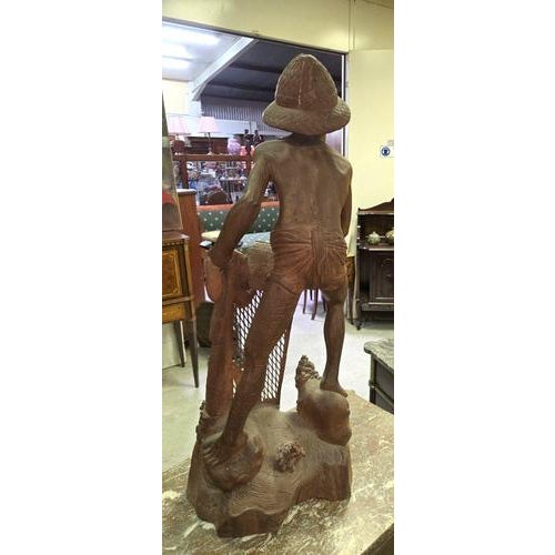 Wood Large Asian Wooden Sculpture of Fisherman, 1890s For Sale - Image 7 of 8