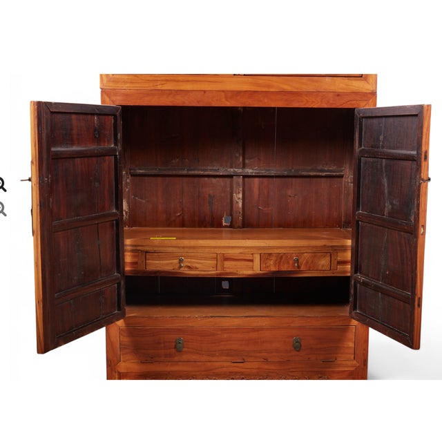 18th Century Large Qing Dynasty Oak Wood Compound Cabinet With Brass Medallions For Sale - Image 5 of 8
