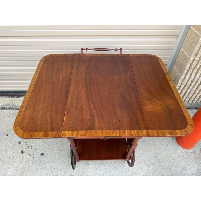 Mid 20th Century Vintage Mahogany Banded Inlay Tea Cart Server Cart For Sale - Image 5 of 11