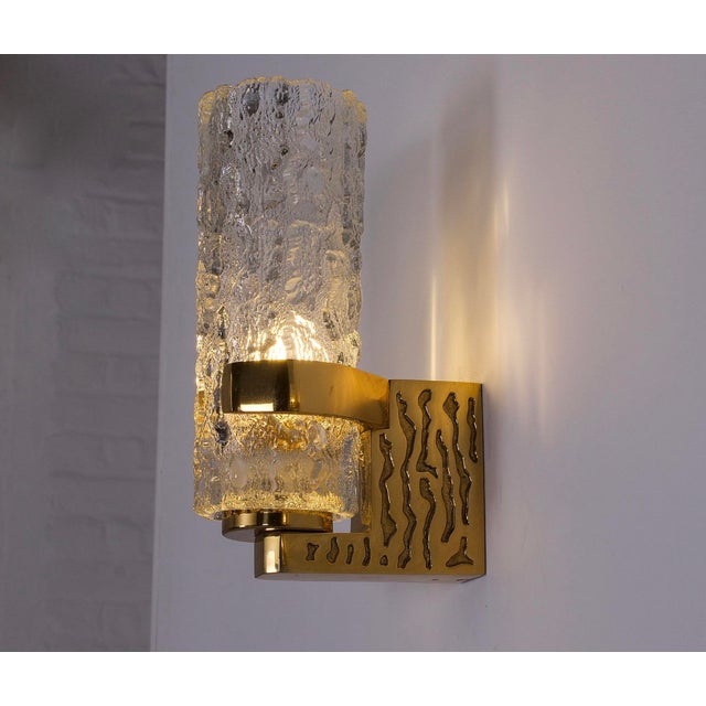 Metal Brutalist Wall Sconces in Brass and Glass, 1970s, Set of 2 For Sale - Image 7 of 13