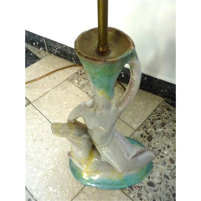 Vintage German Glazed Ceramic & Brass Figurine Lamp, 1920s For Sale - Image 11 of 18