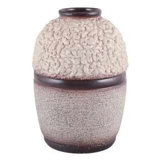 French Ceramic Vase in Lava Glaze in Light and Brown Colours, 1960s For Sale