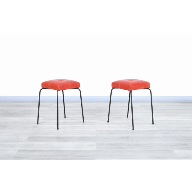 Mid-Century Modern Leather and Iron Stools by Calfran Rattan, 1950s For Sale In Los Angeles - Image 6 of 9