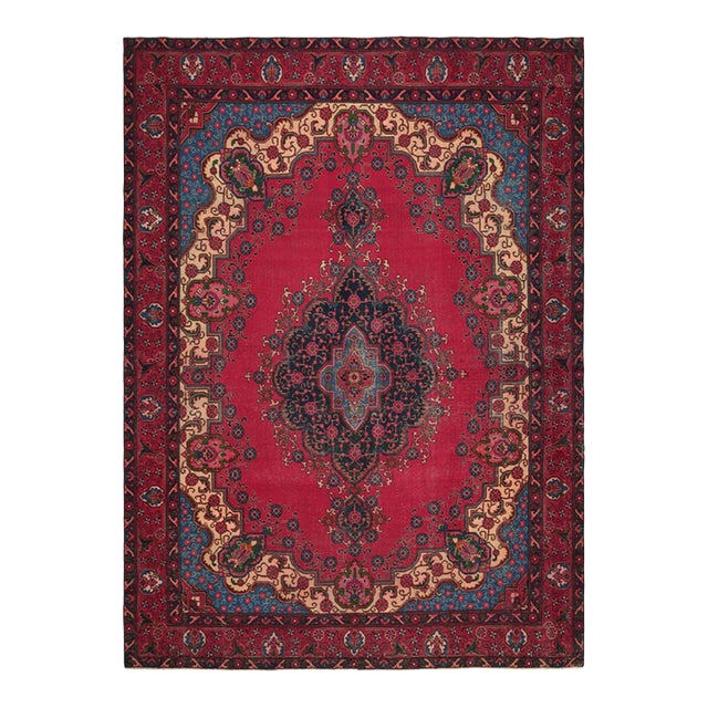 1970s Vintage Persian Handmade Wool 9x13 Red Area Rug For Sale