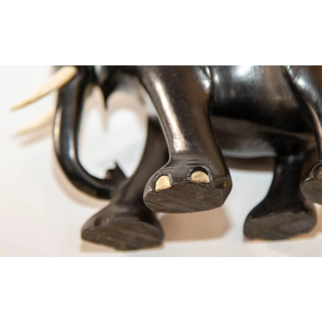 Anglo Indian Elephant Ebony Wood Hand Carved Sculpture For Sale - Image 9 of 13