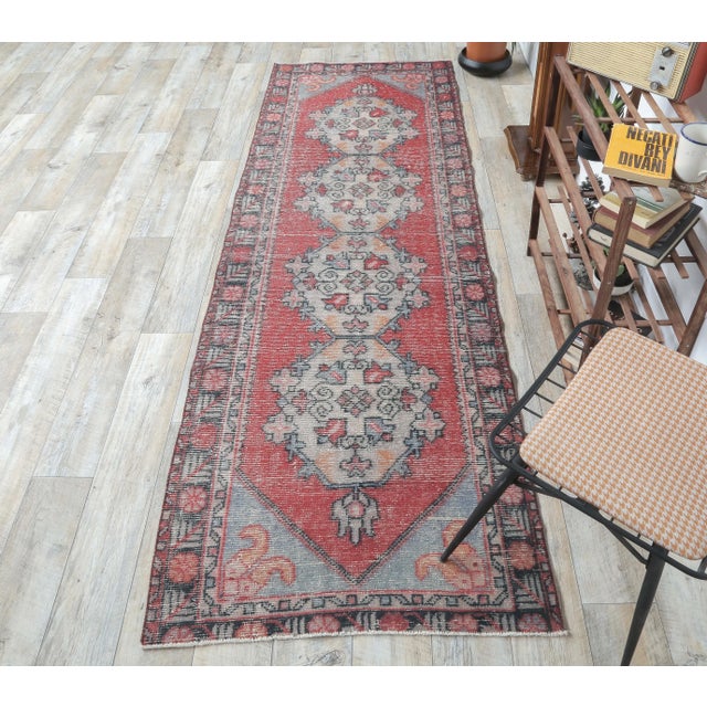 Vintage Turkish Hand-Knotted Oriental Runner Rug is a semi-Vintage rug. '70s Eastern region of Turkey's unique rug is...