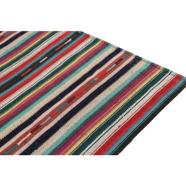 1950s 1950s Vintage Chaput Kilim Style in Multicolor Stripe Patterns For Sale - Image 5 of 7