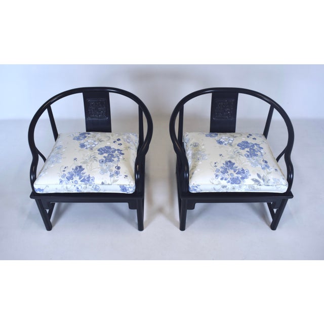 Baker Furniture Company 1960s Solid Ebony Chinoiserie Lounge Chairs Baker Furniture For Sale - Image 4 of 14