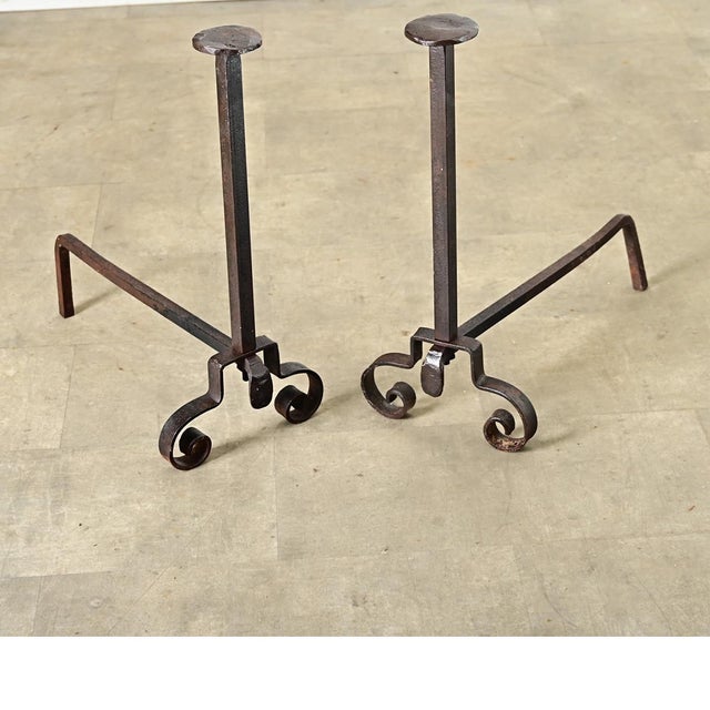 Black French Pair of 19th Century Hand-Forged Iron Andirons For Sale - Image 8 of 10