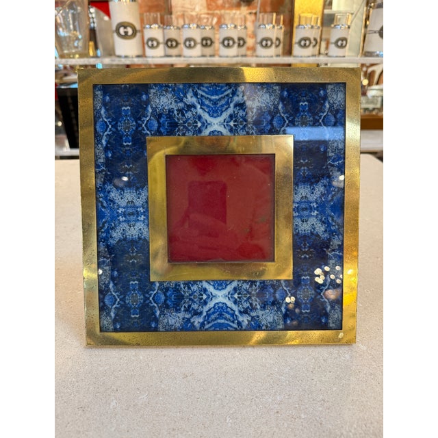 Brass and Lapis-Style Stone Picture Frame, 1970s For Sale In Los Angeles - Image 6 of 6