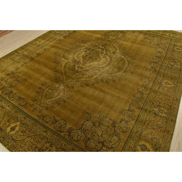 Farmhouse Tabriz Rug 9’9” X 11’11” Gold Wool Vintage Overdyed Hand-Knotted Carpet For Sale - Image 3 of 15