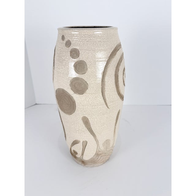 Midcentury Handmade Stoneware Crackle Glaze Vase For Sale - Image 14 of 16
